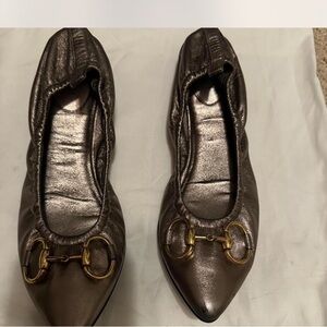 Gucci Metallic Flats with Gold Detail